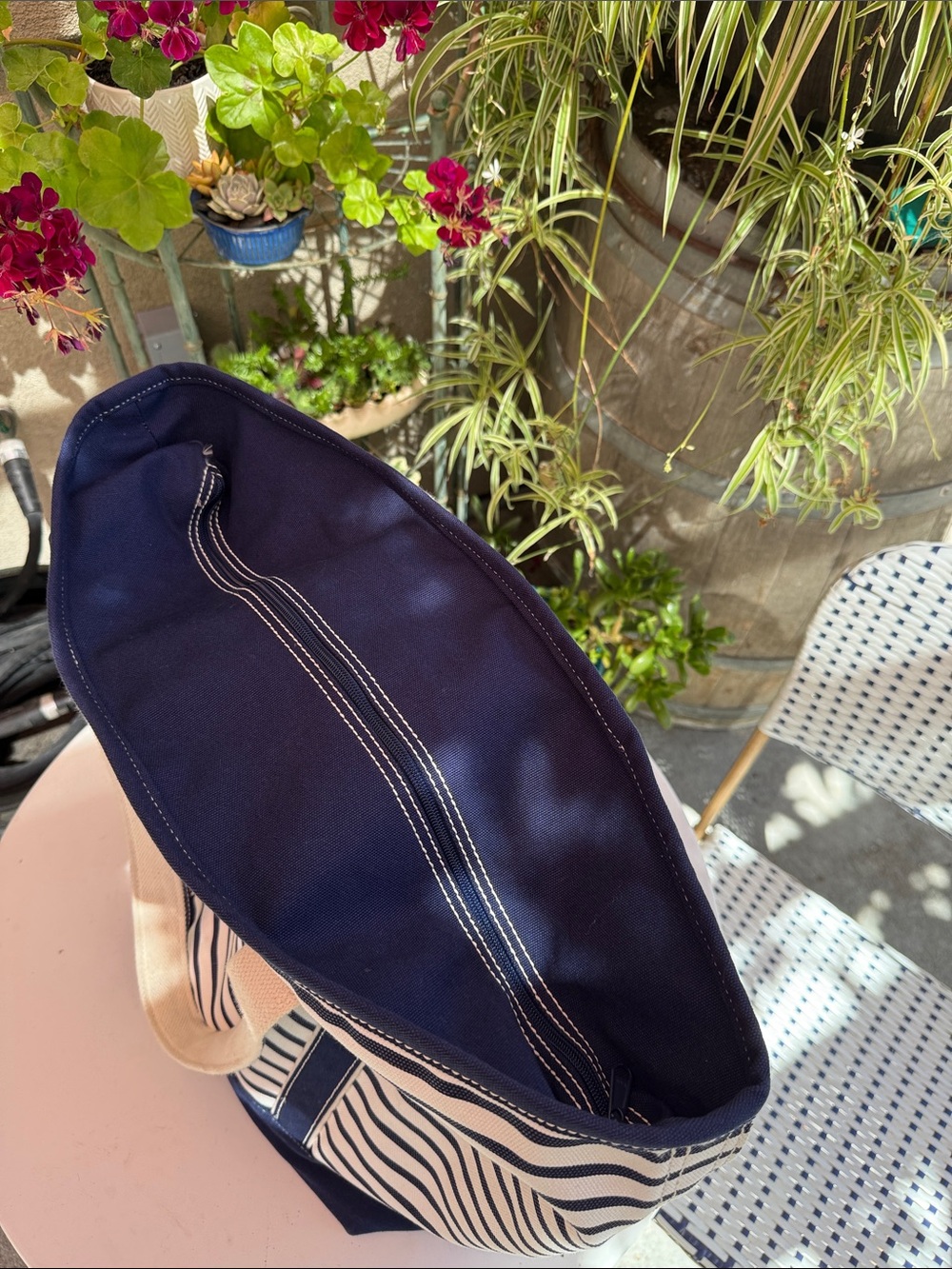 Lands' End Navy and White Striped Canvas Tote - Picture 8 of 10
